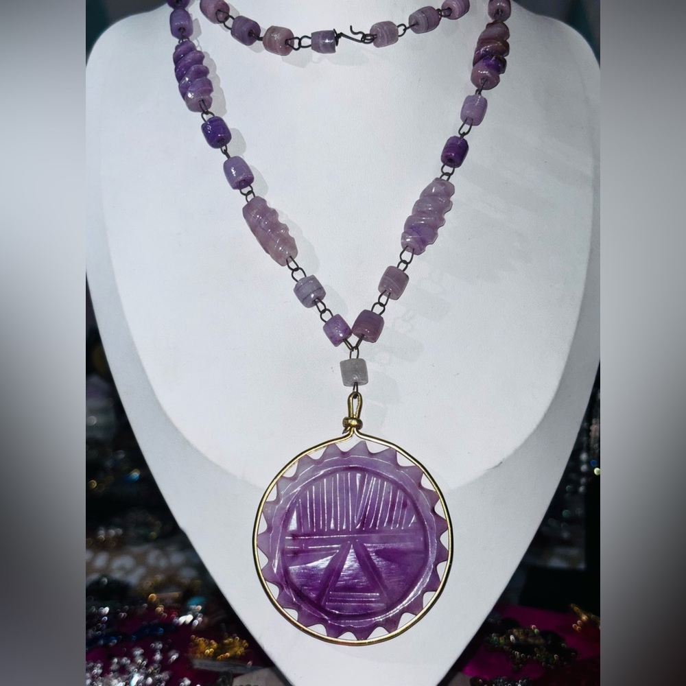 Amethyst Beaded Necklace with Gold Pendant